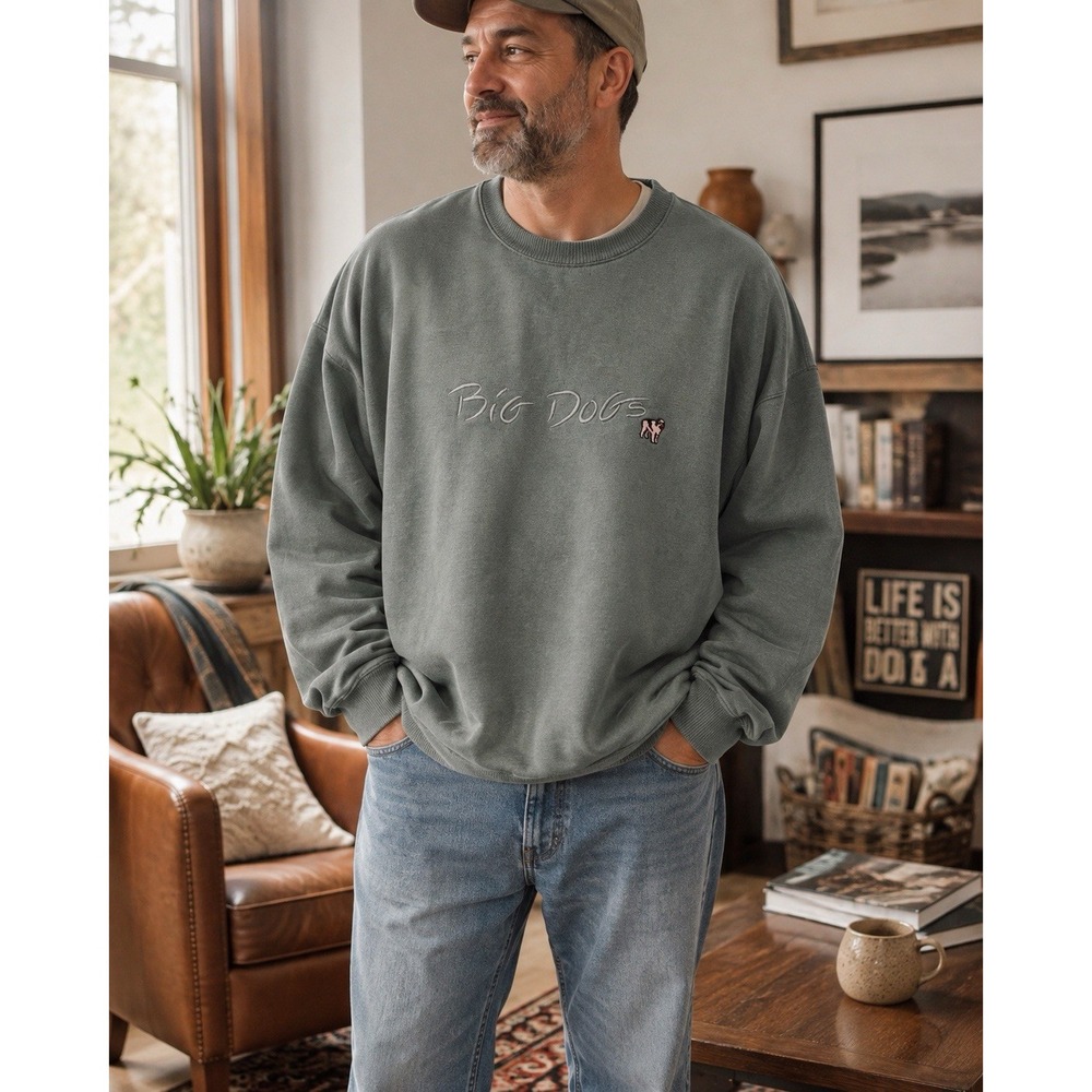 Vintage 90s Big Dogs Sweatshirt 3X Green Embroidered Logo Oversized Crewneck
